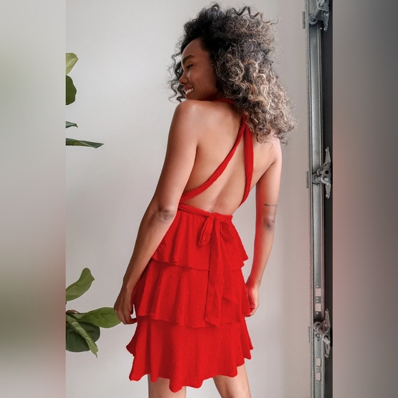 Lulus All About Bliss red Swiss dot tiered mini dress, size M, NWT - Picture 4 of 9